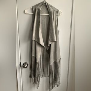 Silver faux suede fringe vest